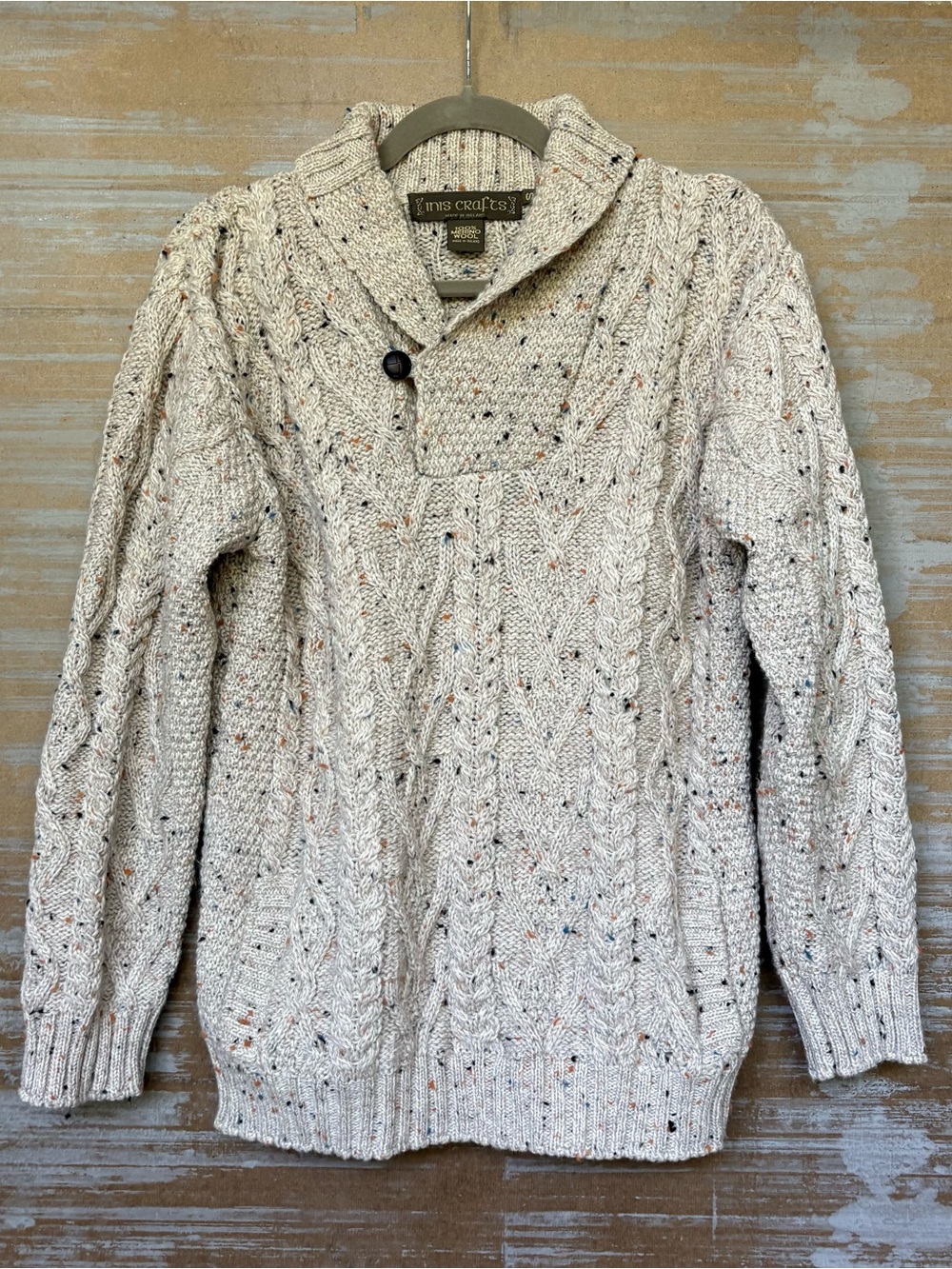 Inis Crafts 100% Merino Wool Made in Ireland Sweater Fisherman Knit Mens S